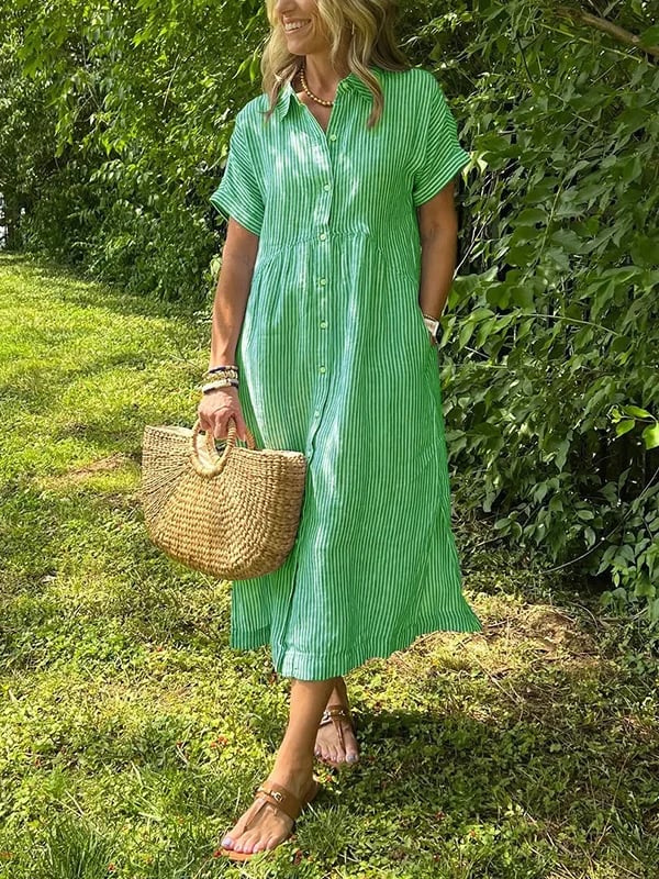 Vestido camisero midi a rayas para mujer