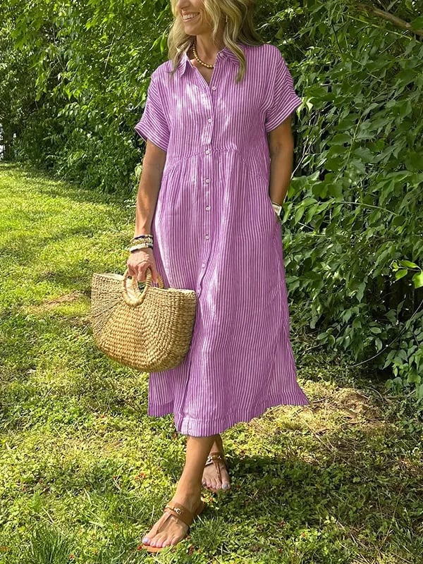 Vestido camisero midi a rayas para mujer