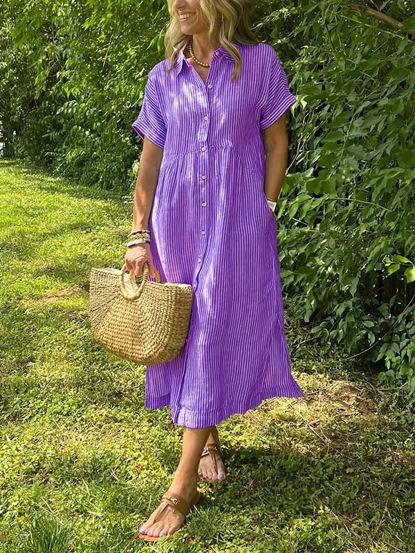 Vestido camisero midi a rayas para mujer