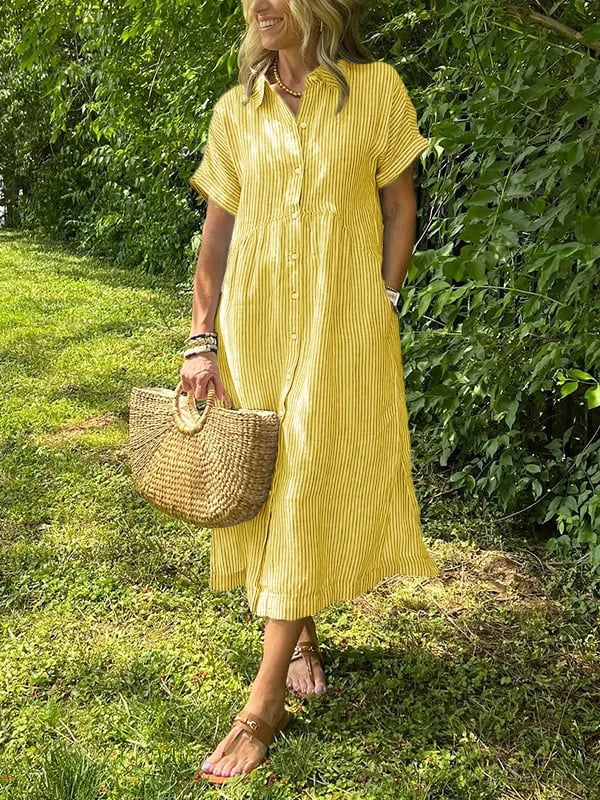 Vestido camisero midi a rayas para mujer