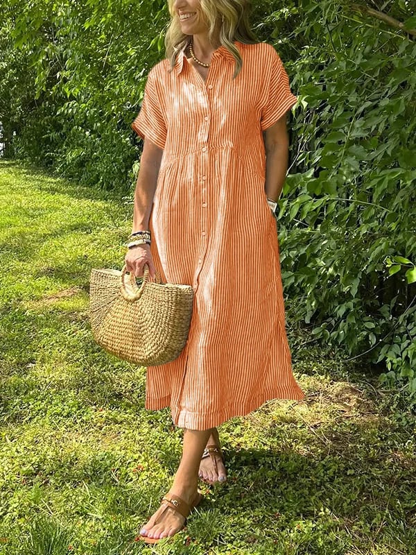 Vestido camisero midi a rayas para mujer