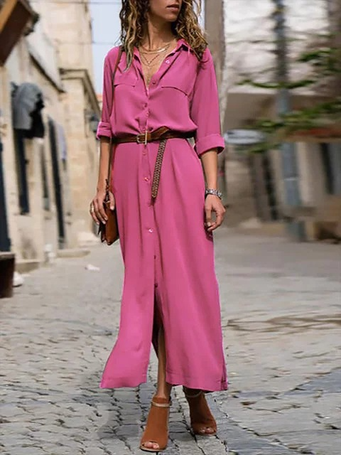 Vestido camisero midi con cinturón para mujer