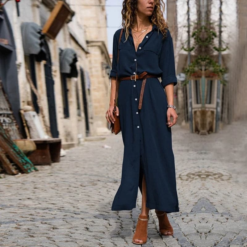 Vestido camisero midi con cinturón para mujer