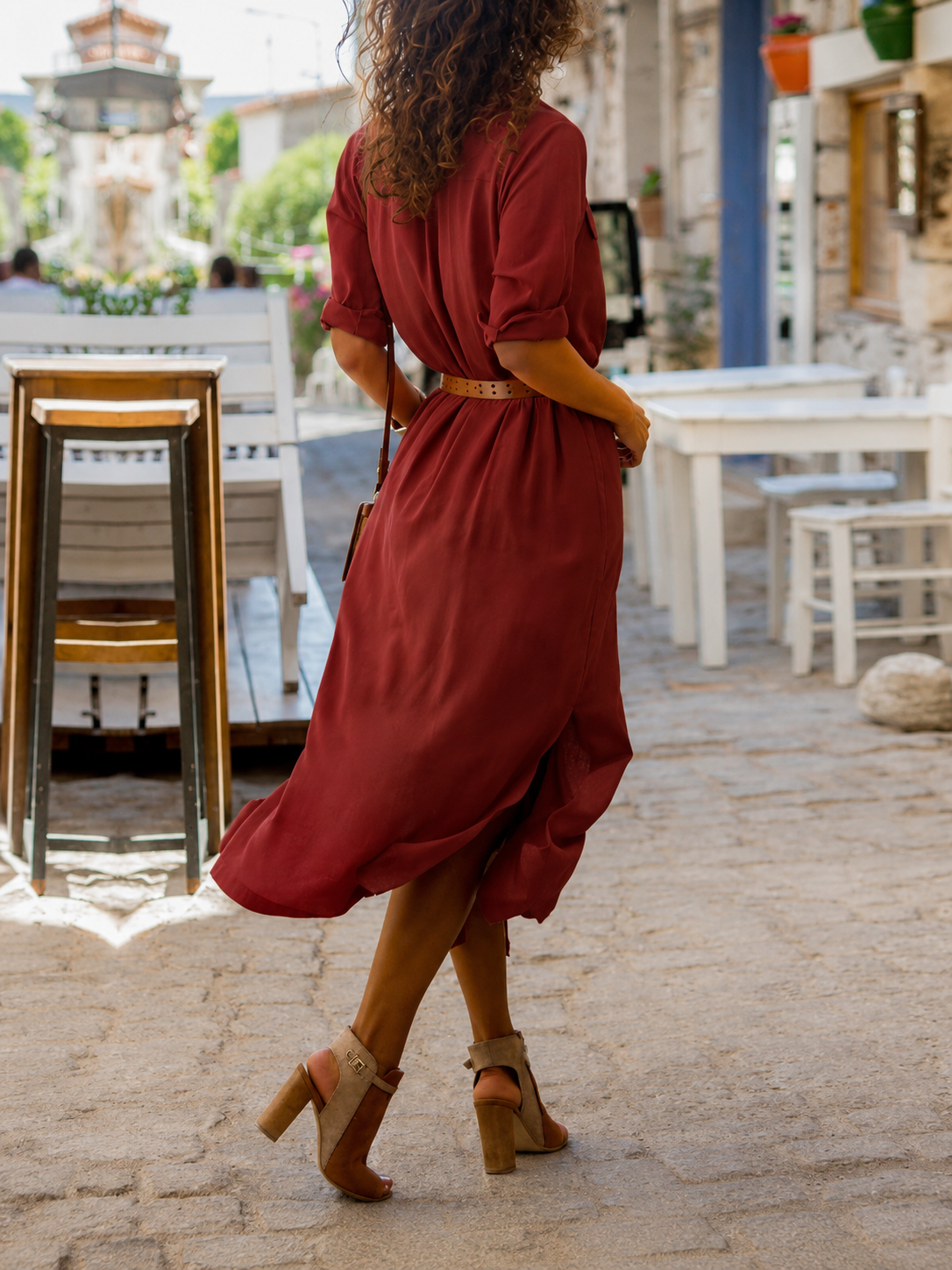 Vestido camisero midi con cinturón para mujer