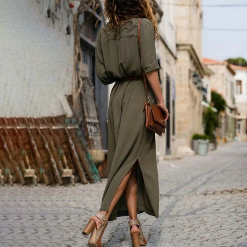 Vestido camisero midi con cinturón para mujer