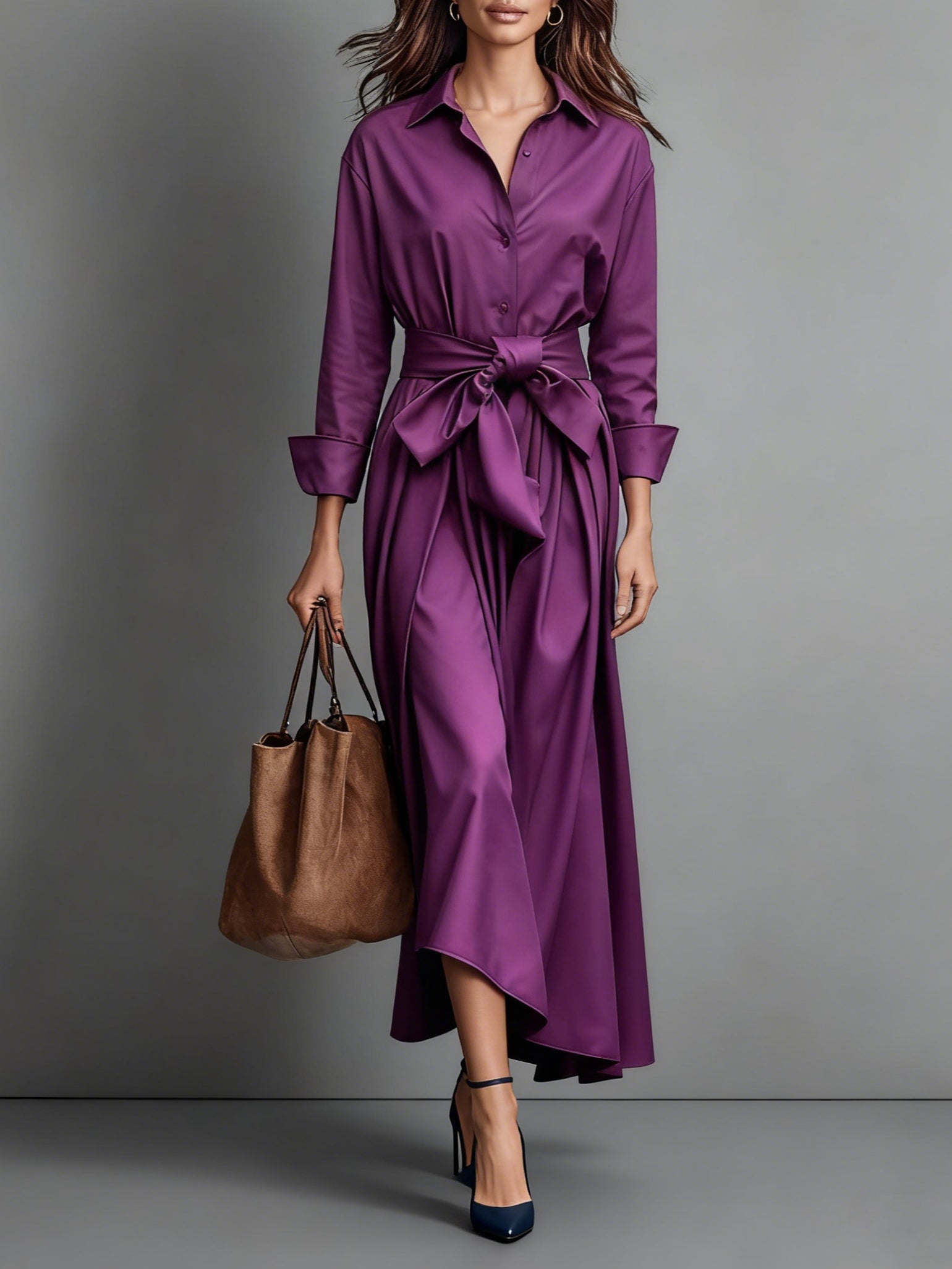 Vestido camisero midi para mujer con cinturón