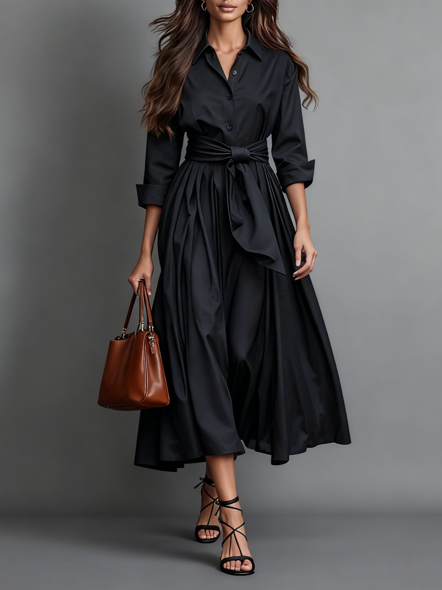 Vestido camisero midi para mujer con cinturón
