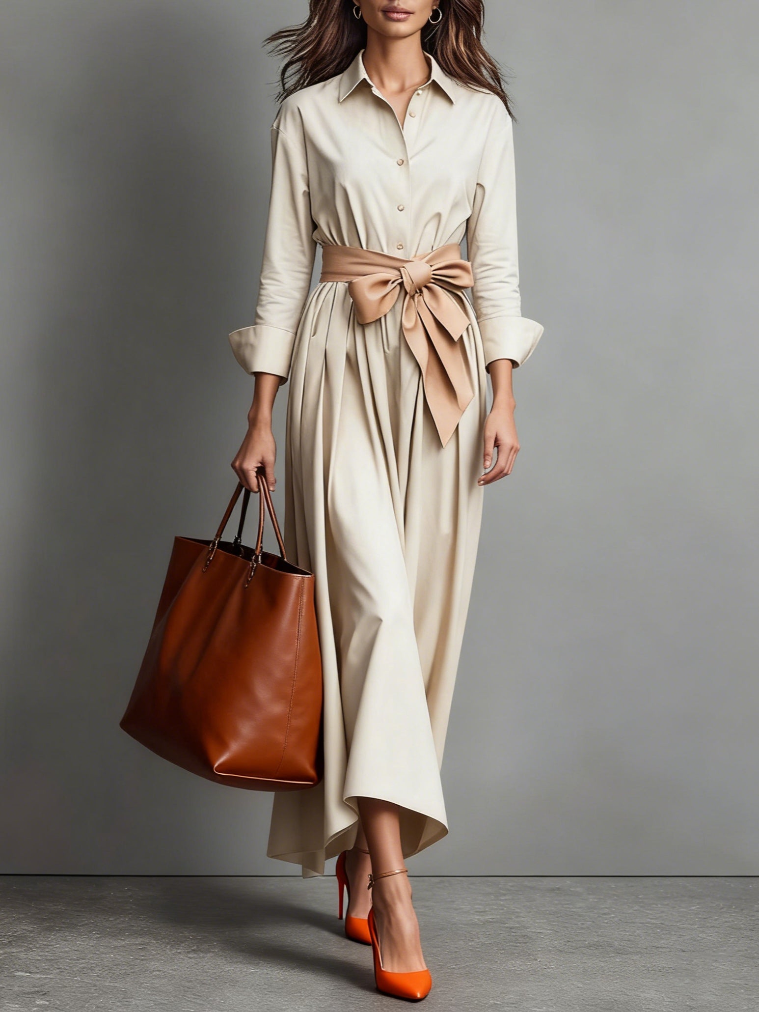 Vestido camisero midi para mujer con cinturón