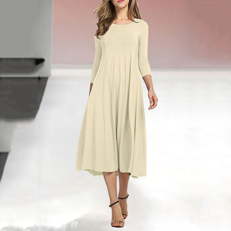Vestido casual acampanado monocolor con manga tres cuartos para mujer