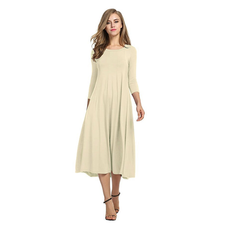 Vestido casual acampanado monocolor con manga tres cuartos para mujer