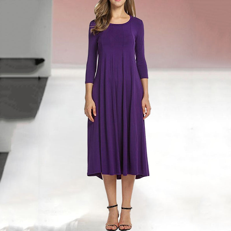 Vestido casual acampanado monocolor con manga tres cuartos para mujer