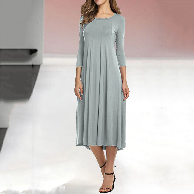 Vestido casual acampanado monocolor con manga tres cuartos para mujer