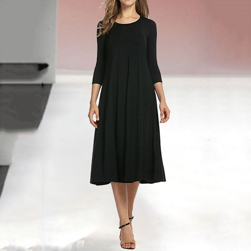 Vestido casual acampanado monocolor con manga tres cuartos para mujer
