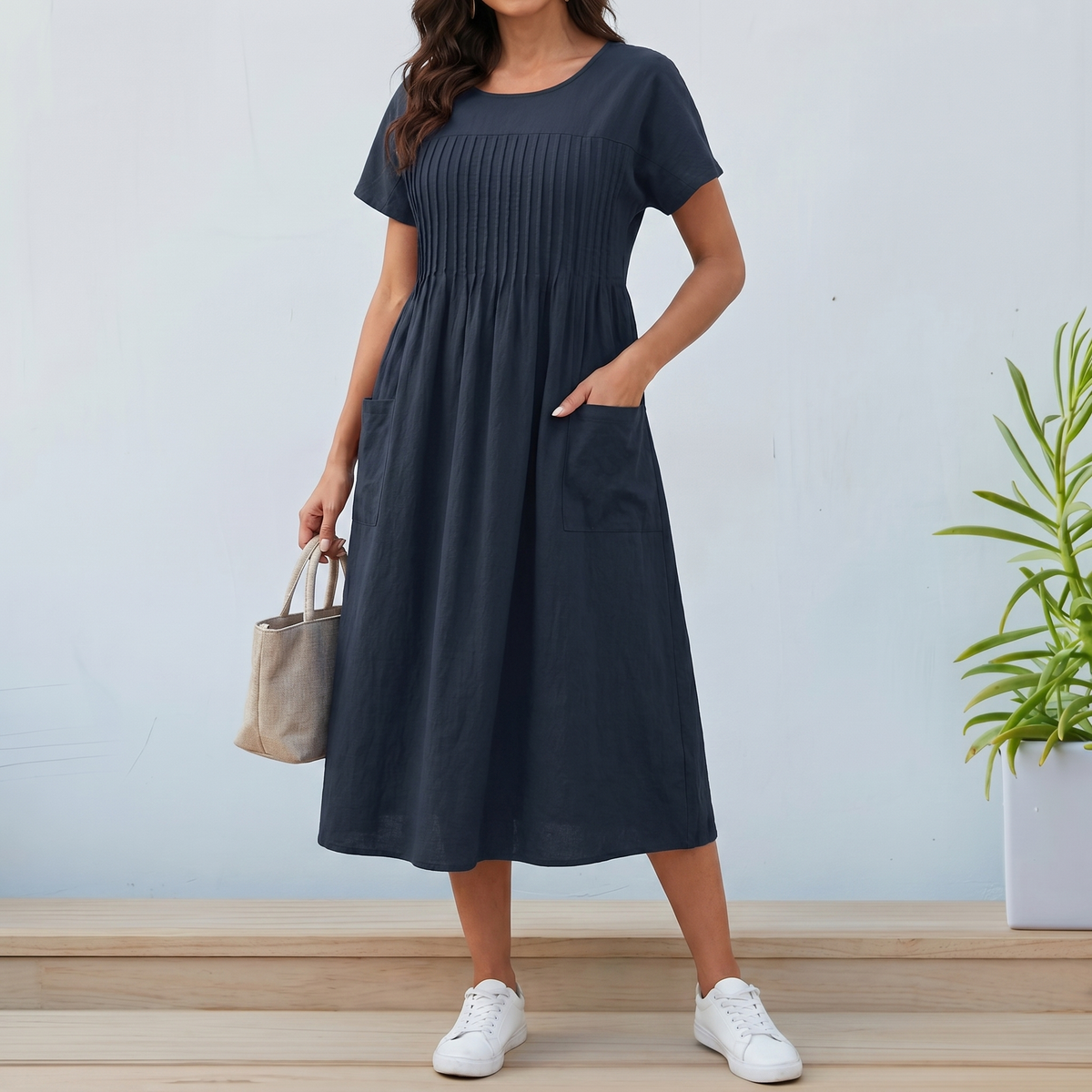 Vestido Casual Transpirable para Mujer | Corte Holgado con Bolsillos | Estilo Casual Chic