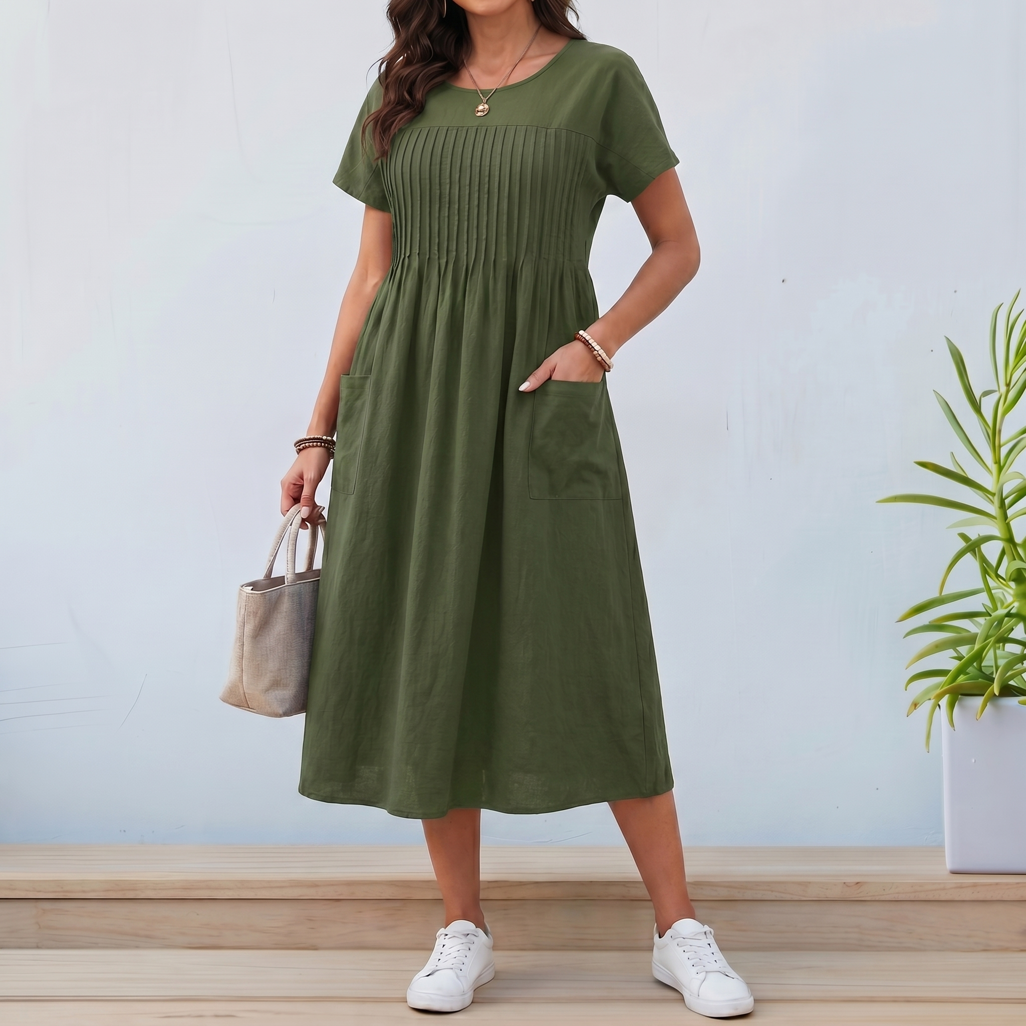Vestido Casual Transpirable para Mujer | Corte Holgado con Bolsillos | Estilo Casual Chic