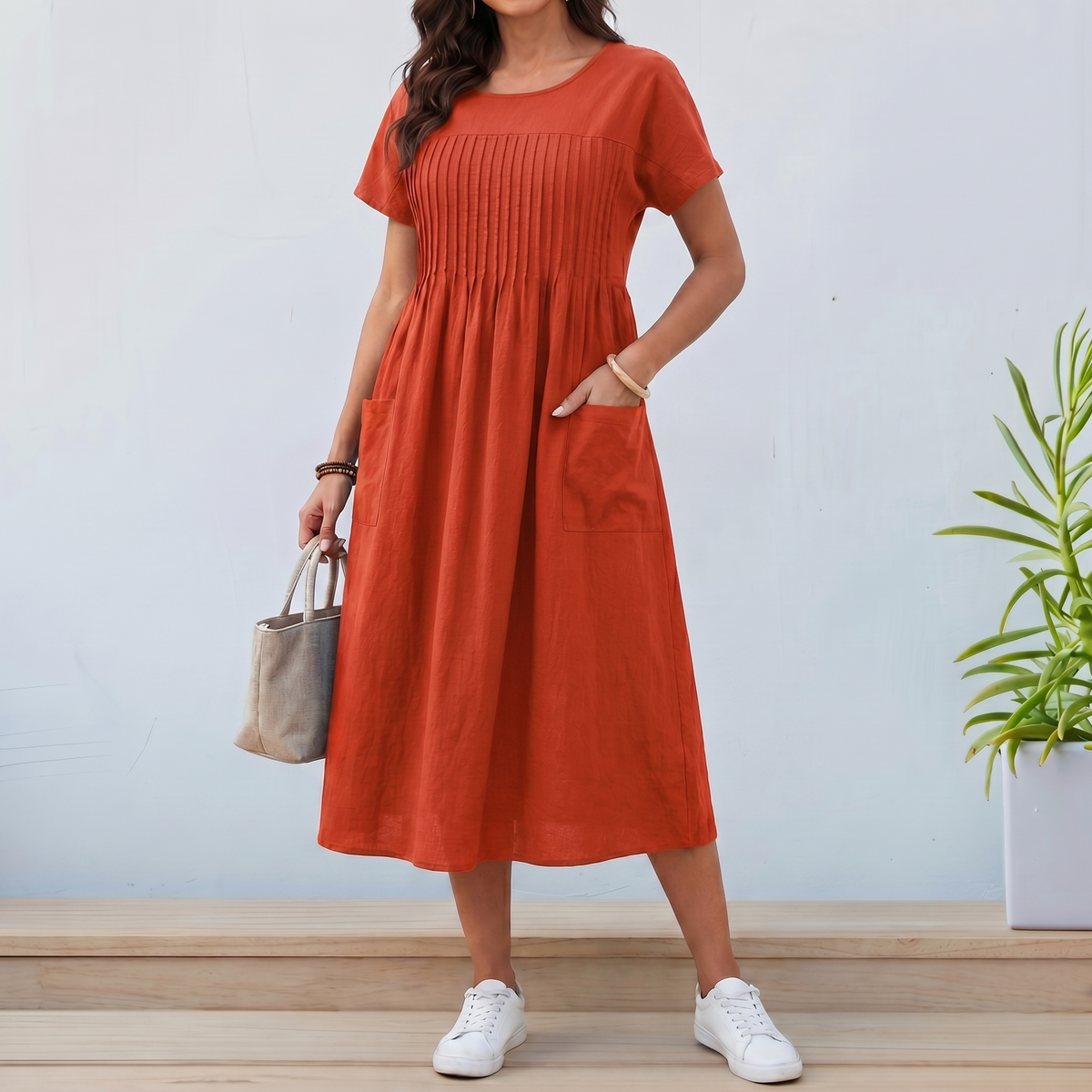 Vestido Casual Transpirable para Mujer | Corte Holgado con Bolsillos | Estilo Casual Chic