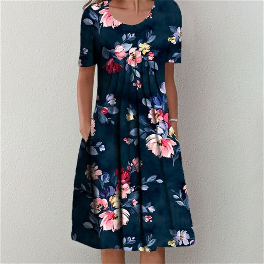 Vestido cómodo con estampado floral estilo boho
