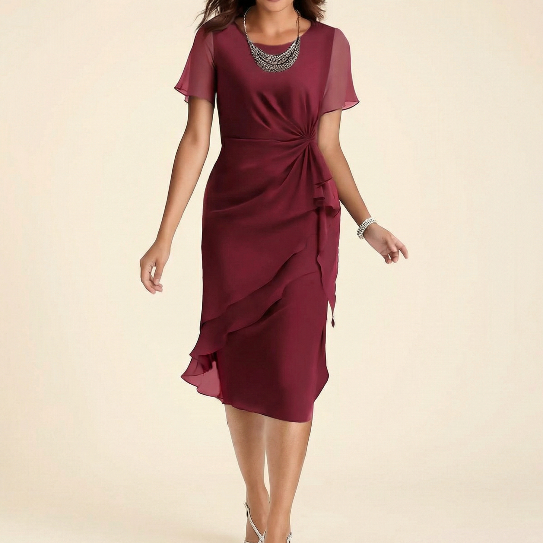 Vestido con Cintura Fruncida y Torsión