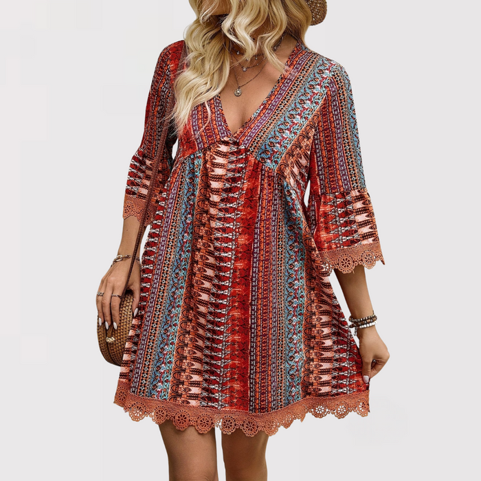 Vestido corto con escote en V y silueta evasé