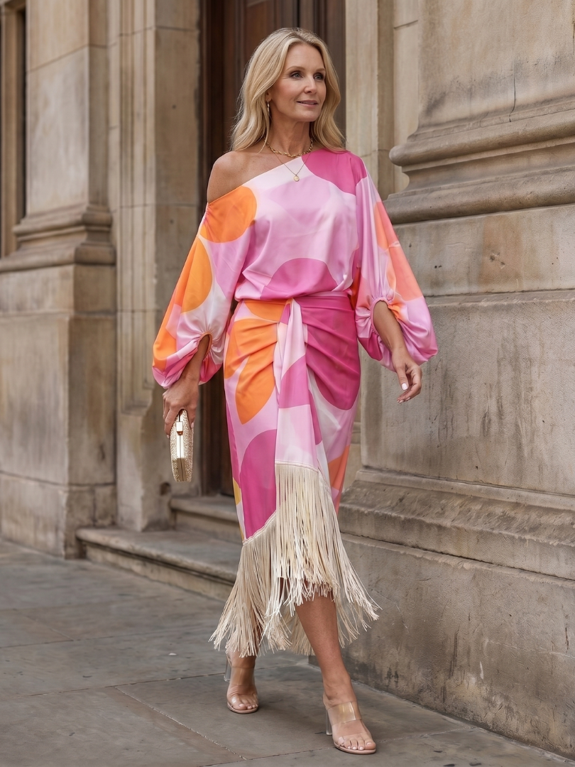 Vestido cruzado asimétrico midi para mujer