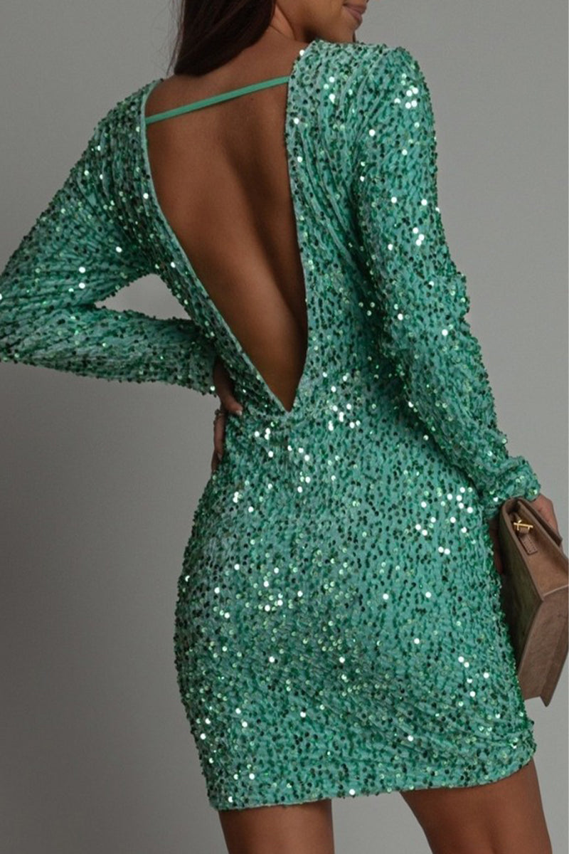 Vestido de fiesta de invierno para mujer con espalda descubierta y brillante