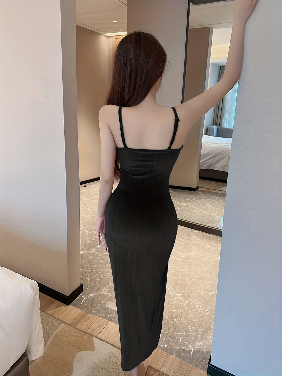 Vestido de noche de satén con abertura para mujer – Vestido de cóctel de elegancia atemporal