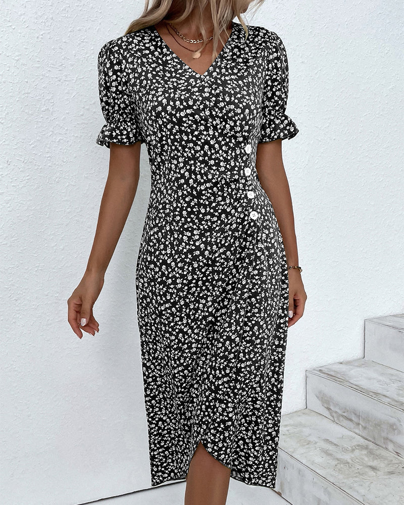 Vestido de verano para mujer de algodón con cuello en V y estampado floral