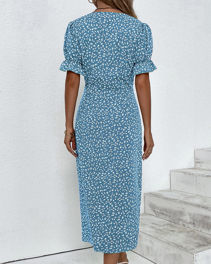 Vestido de verano para mujer de algodón con cuello en V y estampado floral