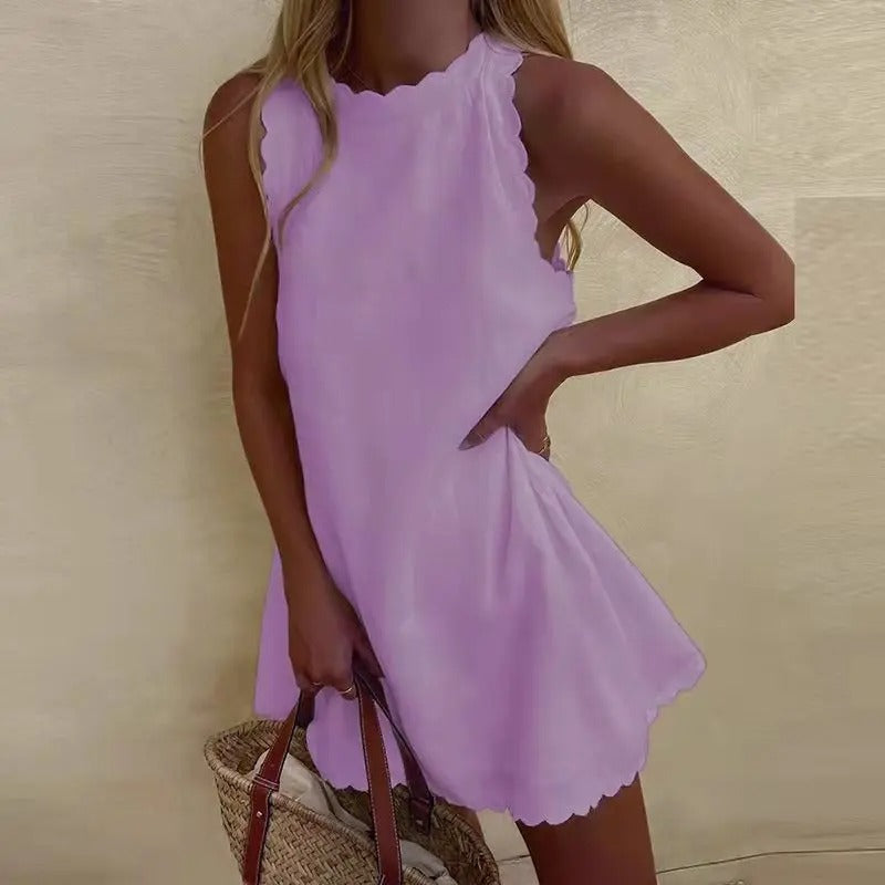 Vestido de verano para mujer de tejido ligero con dobladillo festoneado y tacto suave