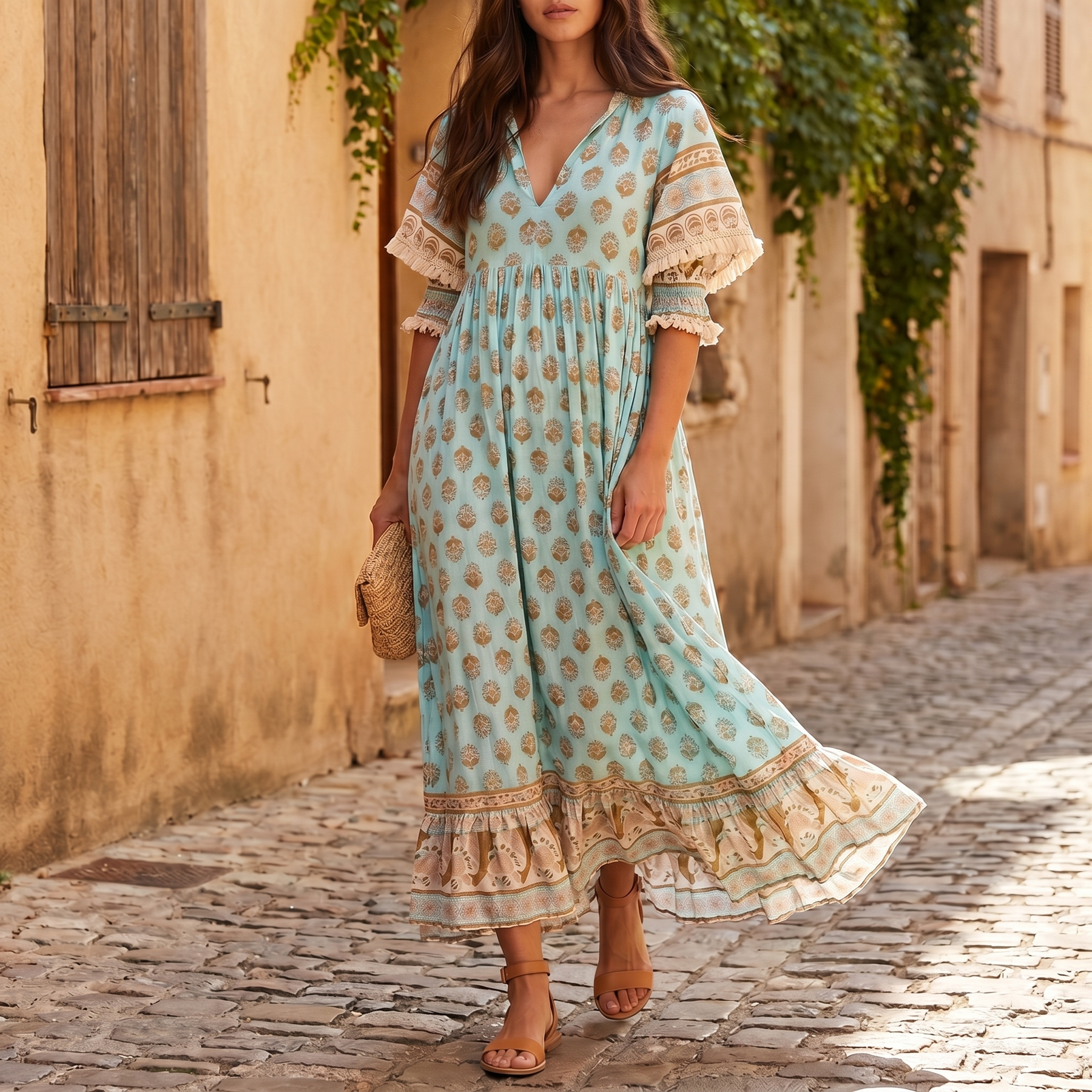 Vestido Floral de Mujer con Cuello en V | Vestido de Cóctel Vaporoso de Verano