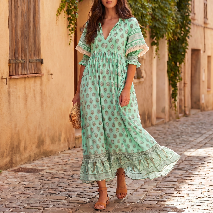 Vestido Floral de Mujer con Cuello en V | Vestido de Cóctel Vaporoso de Verano