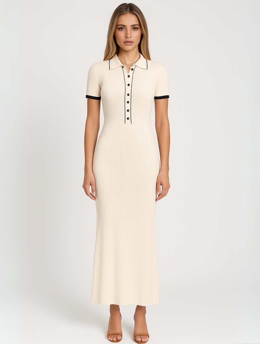 Vestido largo acanalado para mujer con botones