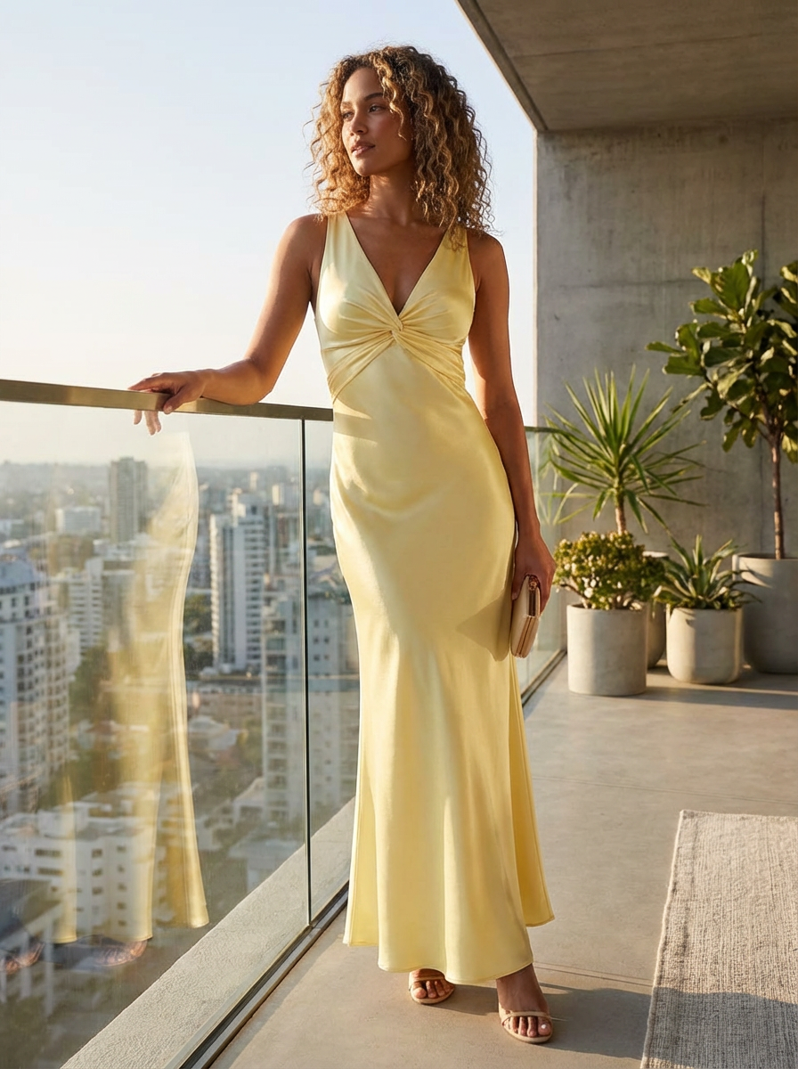 Vestido largo de fiesta para mujer con escote en V para bodas y celebraciones
