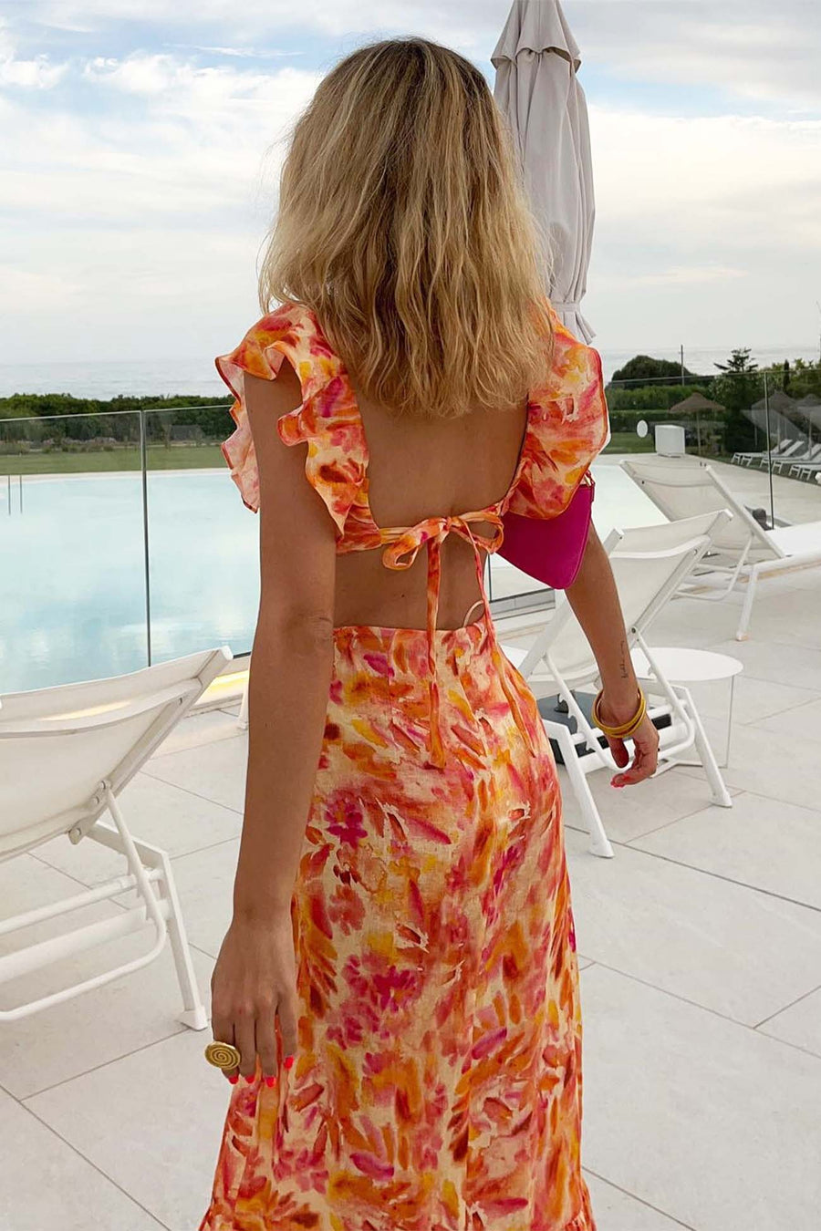 Vestido largo de flores sin mangas para mujer