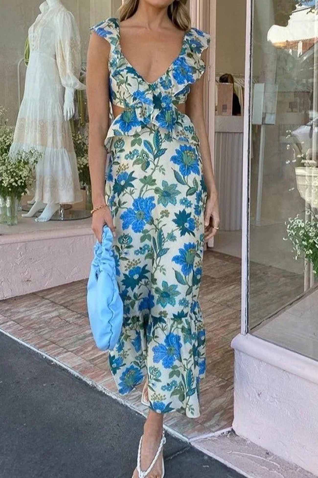 Vestido largo de flores sin mangas para mujer
