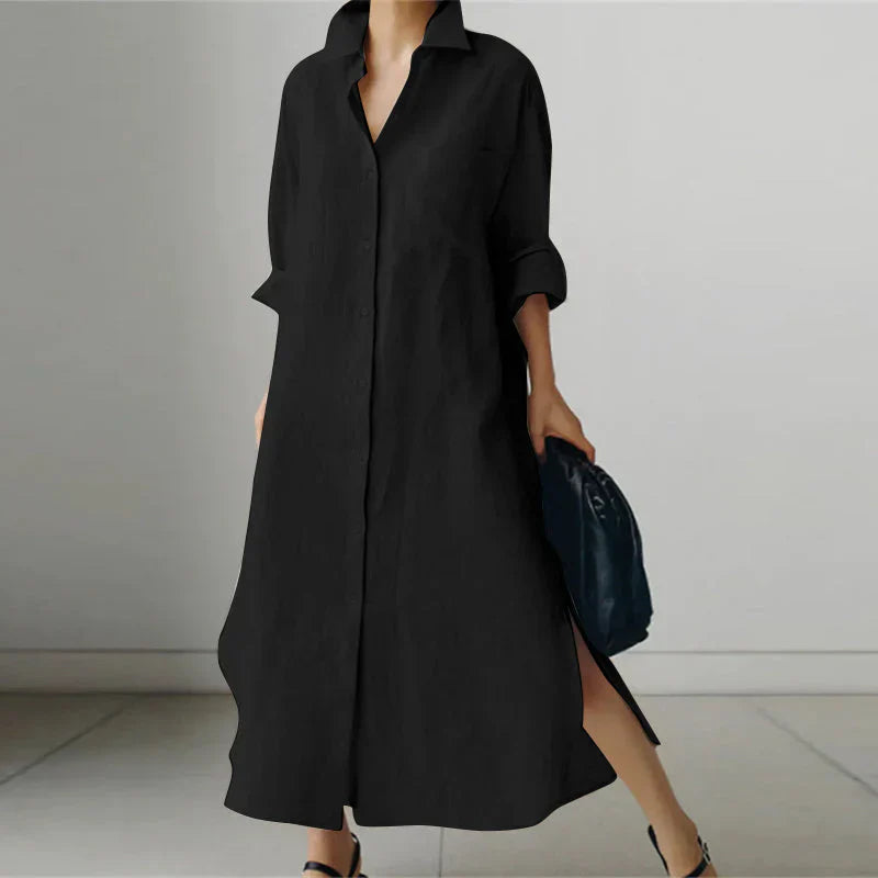Vestido largo de manga larga con botones para mujer