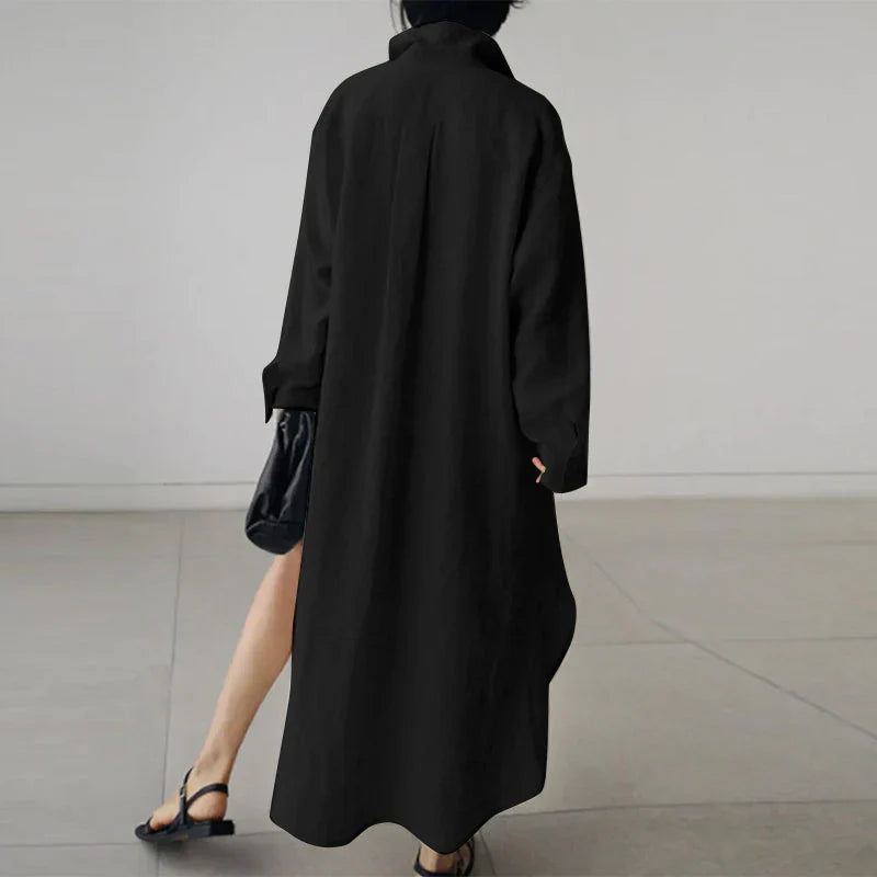 Vestido largo de manga larga con botones para mujer