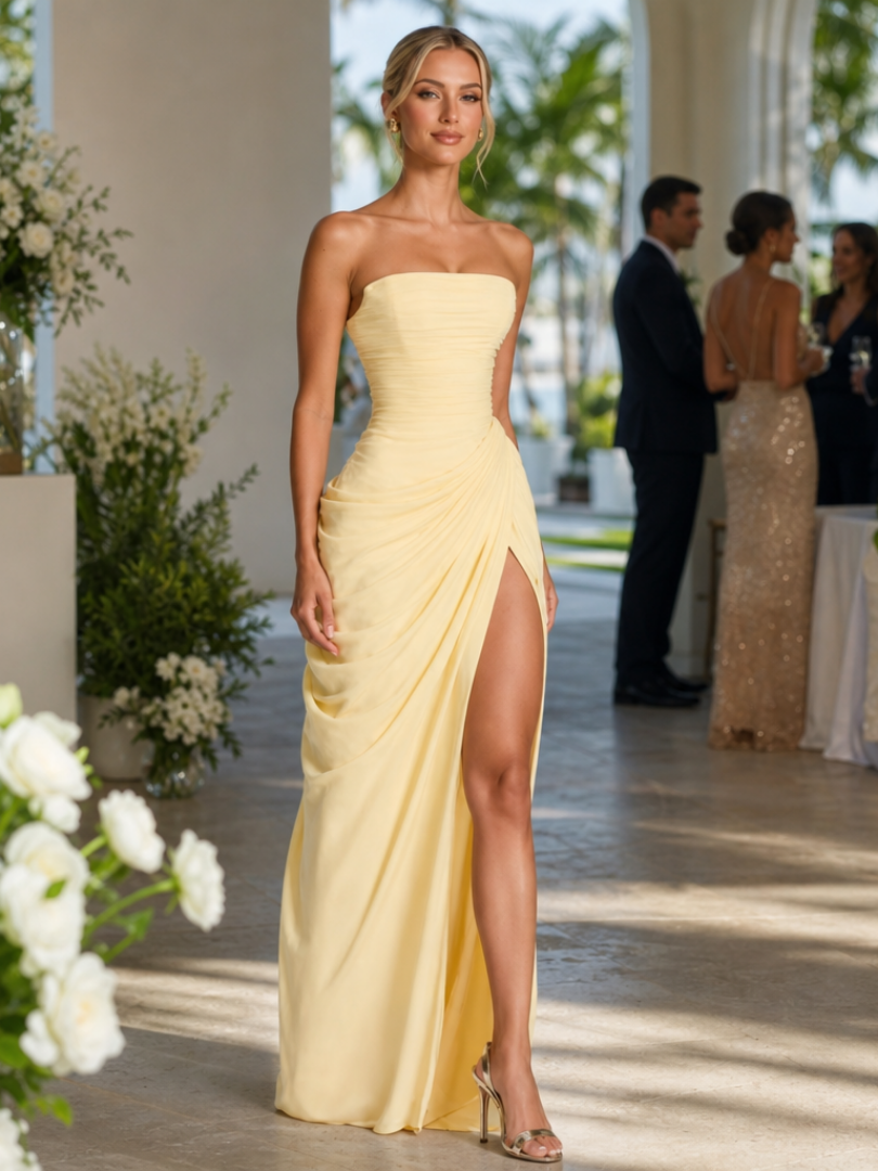 Vestido largo maxi sin tirantes corte recto para mujer
