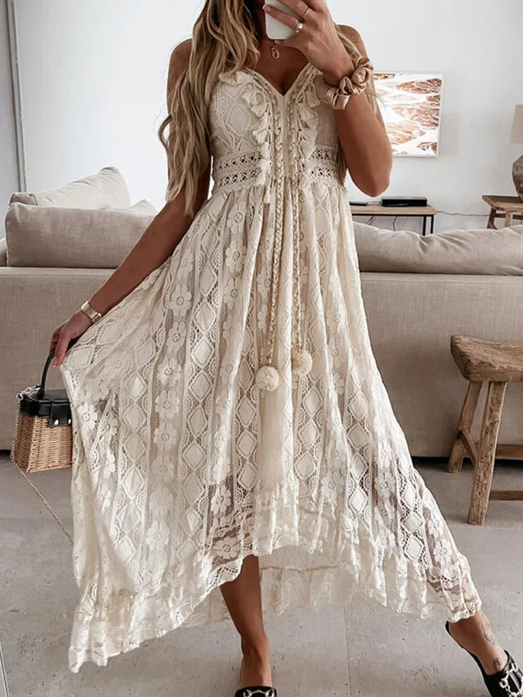 Vestido maxi bohemio elegante con mangas campana