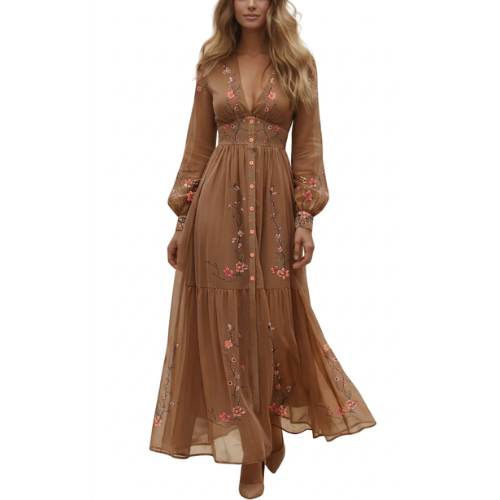 Vestido maxi boho de manga larga para mujer