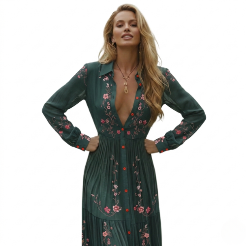 Vestido maxi boho de manga larga para mujer