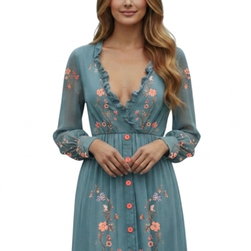 Vestido maxi boho de manga larga para mujer