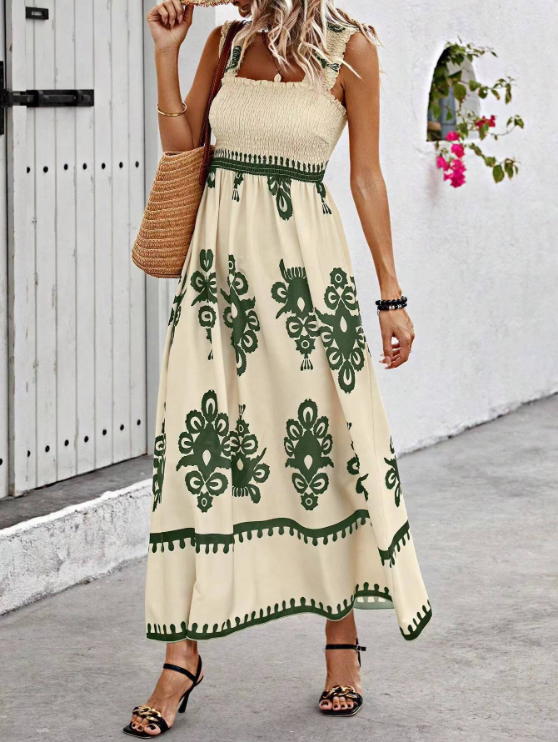 Vestido maxi con corpiño fruncido