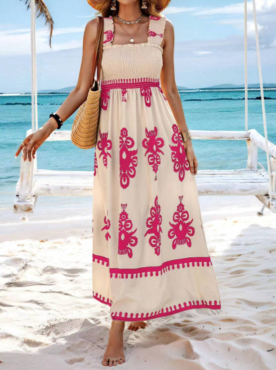 Vestido maxi con corpiño fruncido