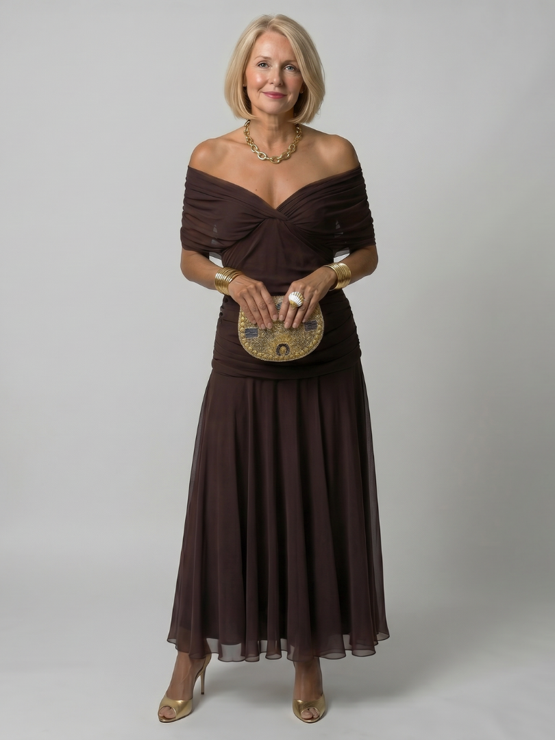 Vestido maxi con hombros descubiertos para mujer