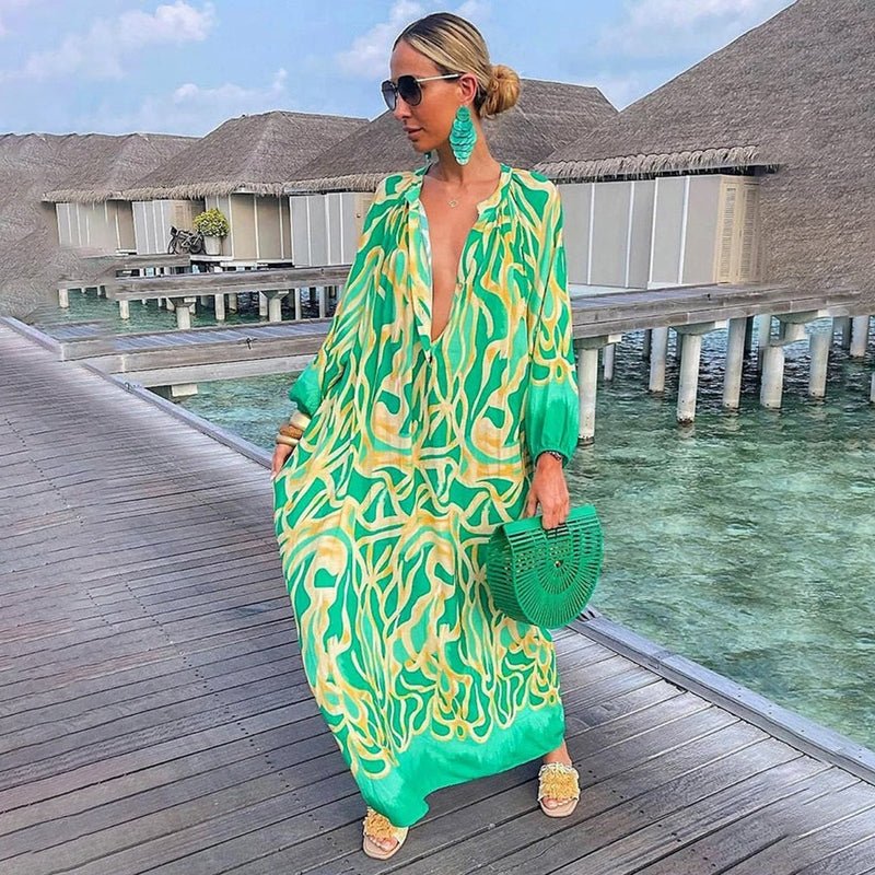 Vestido maxi con manga larga y estampado