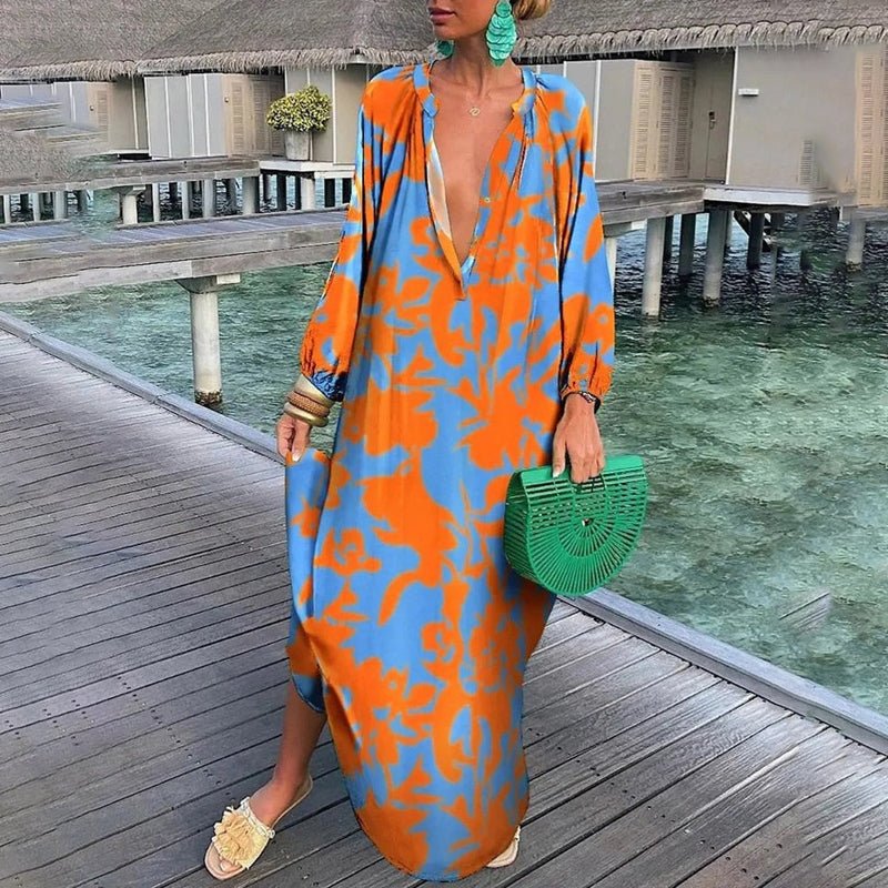 Vestido maxi con manga larga y estampado