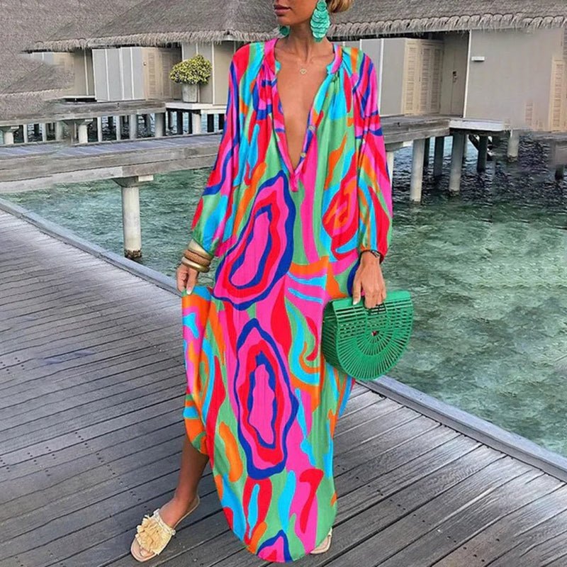 Vestido maxi con manga larga y estampado