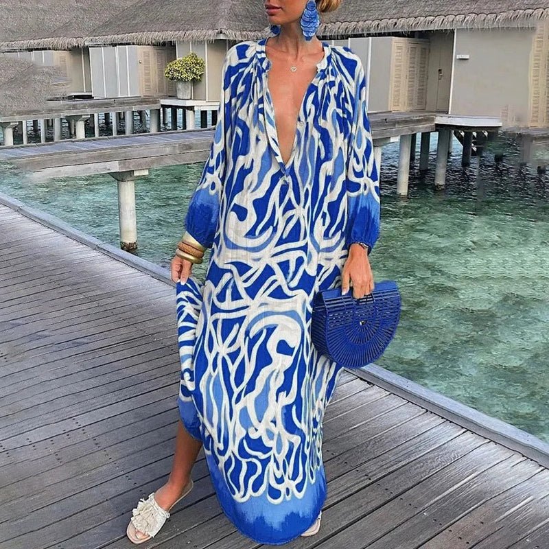 Vestido maxi con manga larga y estampado