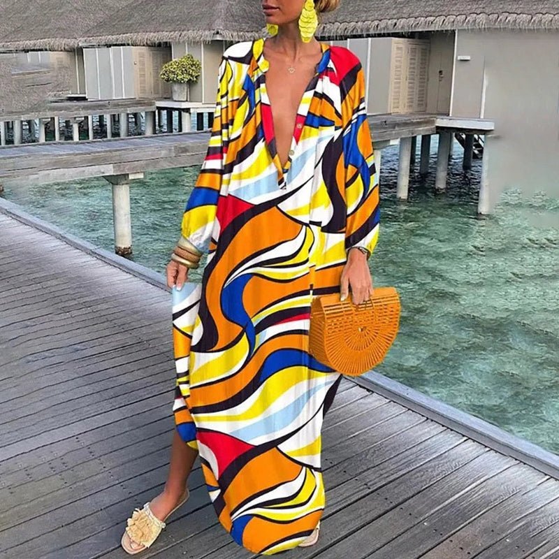 Vestido maxi con manga larga y estampado